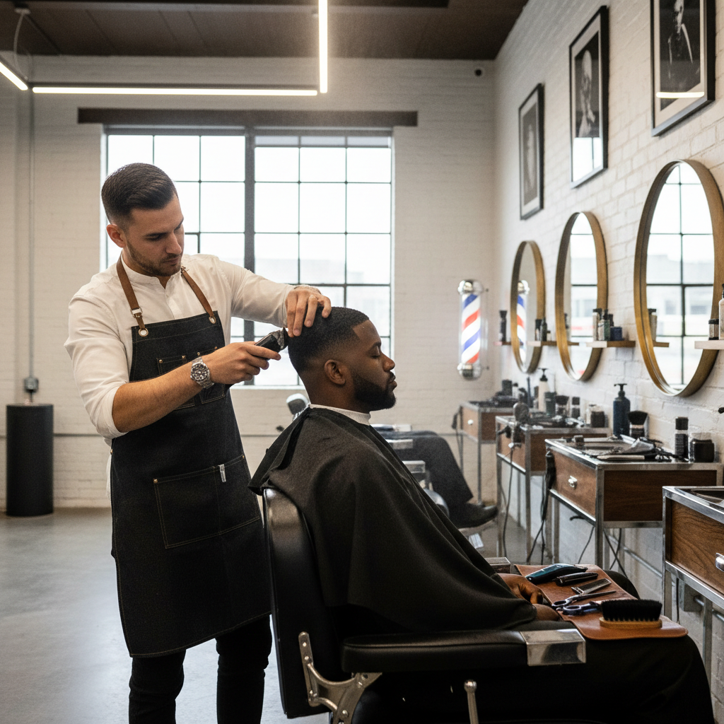 Barber cutting an African American man's hair